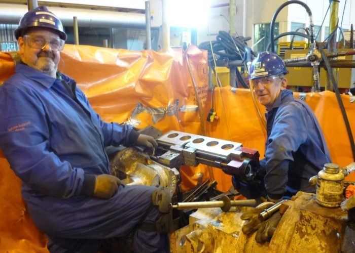 Heysham Restraint Studs 1 onsite machining in a turbine hall
